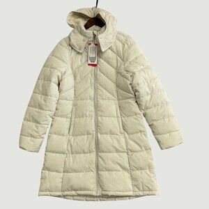 Bench Women's M Cream Hooded Long Puffer Coat Polyester Outerwear JCK213